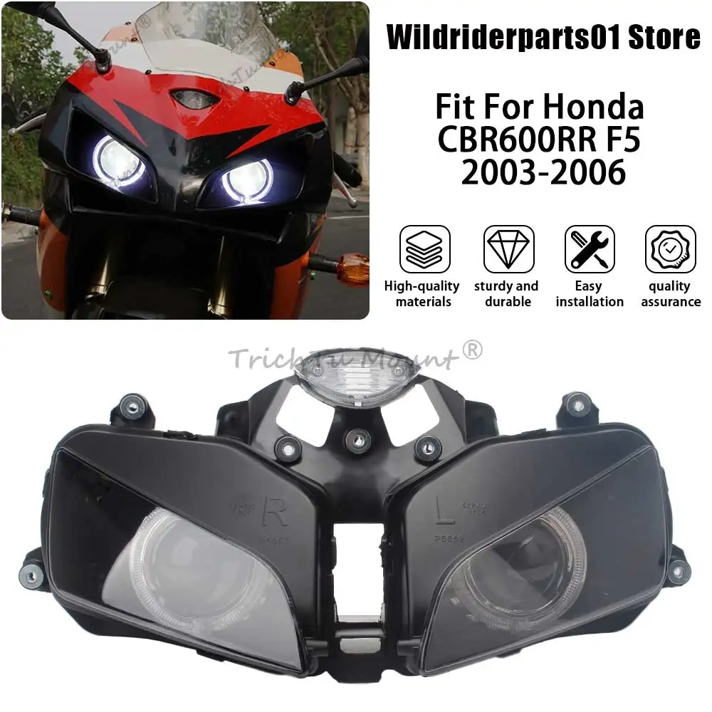 Motorcycle Headlight Front Head Lamp Angel Devil Eyes LED Light Projector Headlight Assembly For Honda CBR600RR F5 2003-2006