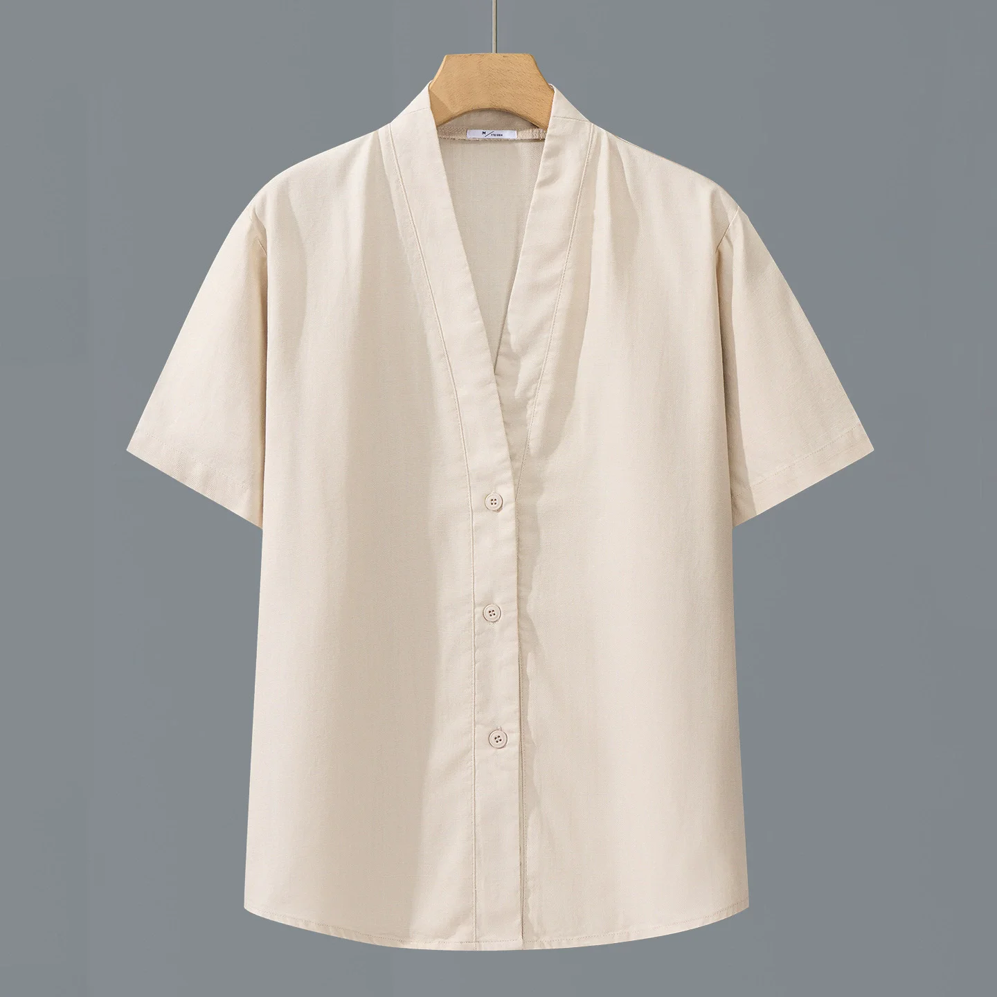 Summer Thin Lyocell Loose Linen Short Sleeve Men Shirts big V Neck Black White Brown Shirts for Men Casual Solid Color