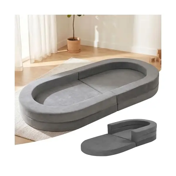 Travel Bed for Toddlers 1-3 Years | Foldable 3-in-1 Floor Lounger Sofa | Soft Velvet Foam with Removable Washable Cover | 52 x 2