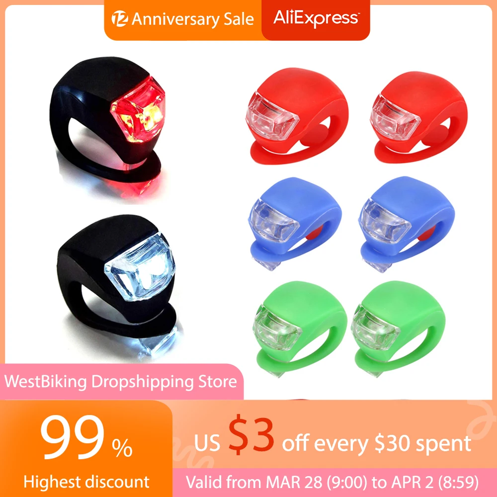 LED Silicone Bicycle Front Rear Light Set 3 Modes Waterproof MTB Mountain Road Bike Cycling Headlight Tail Warning Lamp