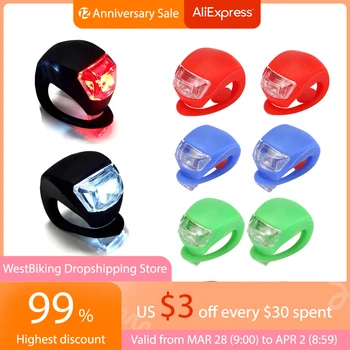 LED 실리콘 자전거 전면 후면 조명 세트 3 모드, 방수 MTB 산악 도로 자전거 사이클링 헤드 라이트 테일 경고 램프