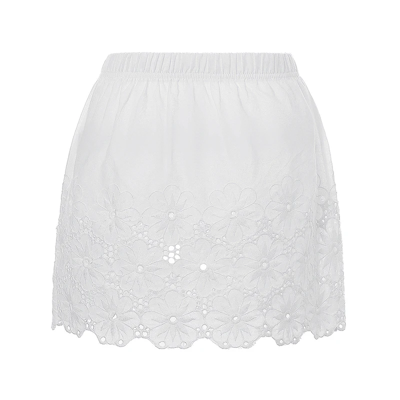 Women Lace Mini Skirt Extender 2024 Summer Casual Elastic Waist Lace Hollow Half Slips Short Skirts Underskirts