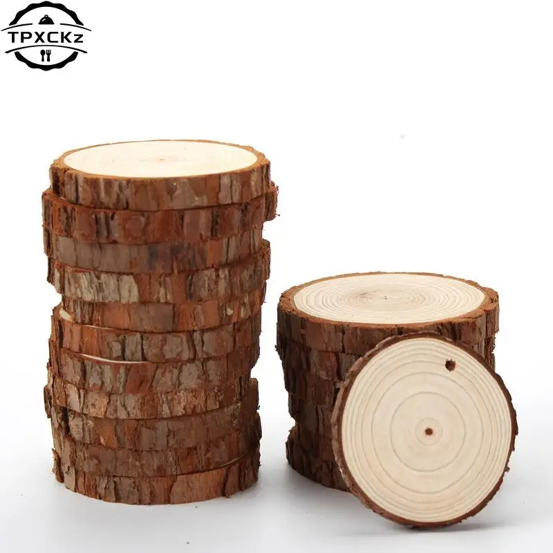 1pc Natural Pine Round Unfinished Wood Slices Circles With Tree Bark Log Discs DIY Crafts Wedding Party Painting Dinner Plate