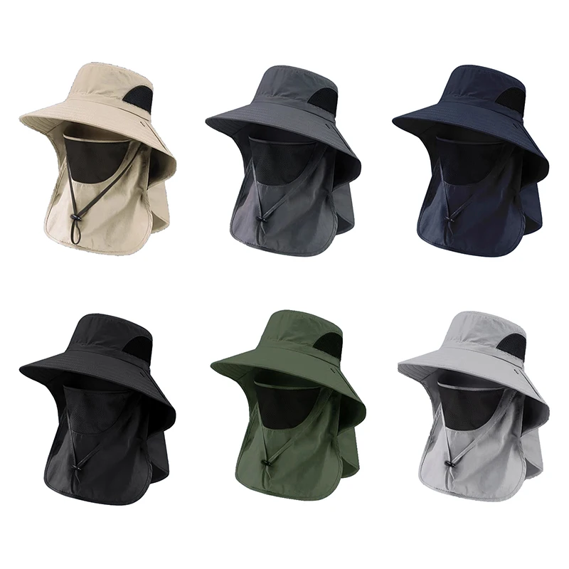 Summer Sun Hats UV Protection Outdoor Hunting Fishing Cap For Men Women Hiking Camping Visor Bucket Hat Neck Flap Fisherman Hat