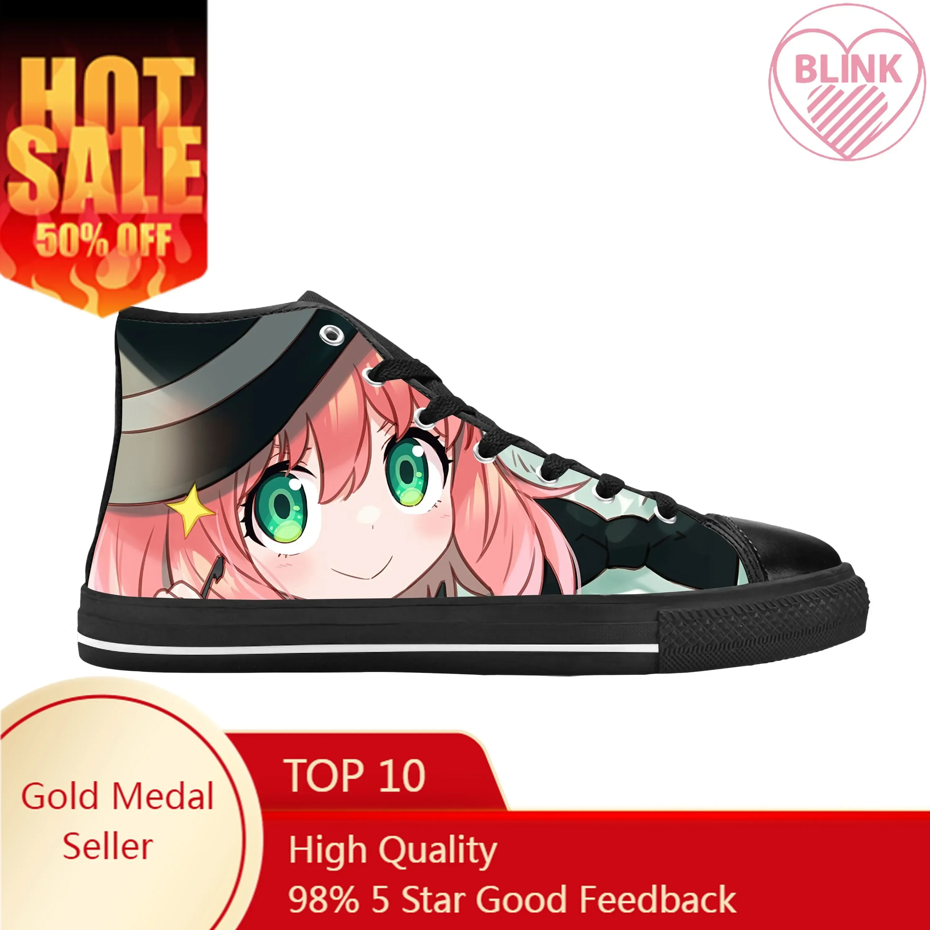 

Hot Japanese Anime Manga Spy X Family Anya Forger Casual Cloth Shoes High Top Comfortable Breathable 3D Print Men Women Sneakers