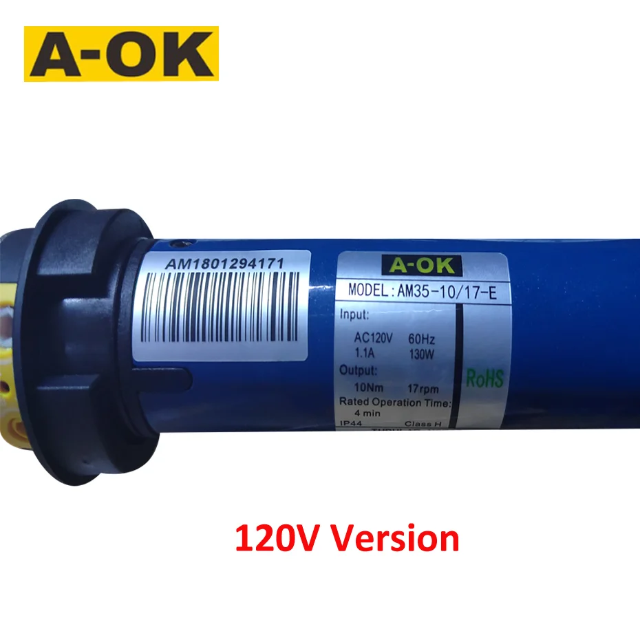 Motore tubolare con rotolamento A-OK AM35-10/17, 120 V/230 V, motore tubolare RF433, funziona per tubi da 40 mm/45 mm/47 mm/50 mm, per tende avvolgibili