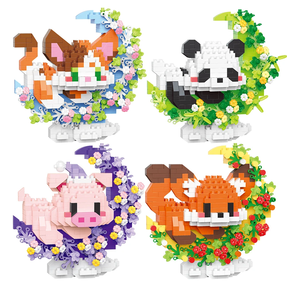 Micro Mini Cat Dog Raccoon Panda Cute Pet Small Building Blocks DIY Model Series Decorations Children's Toys Children's Gift