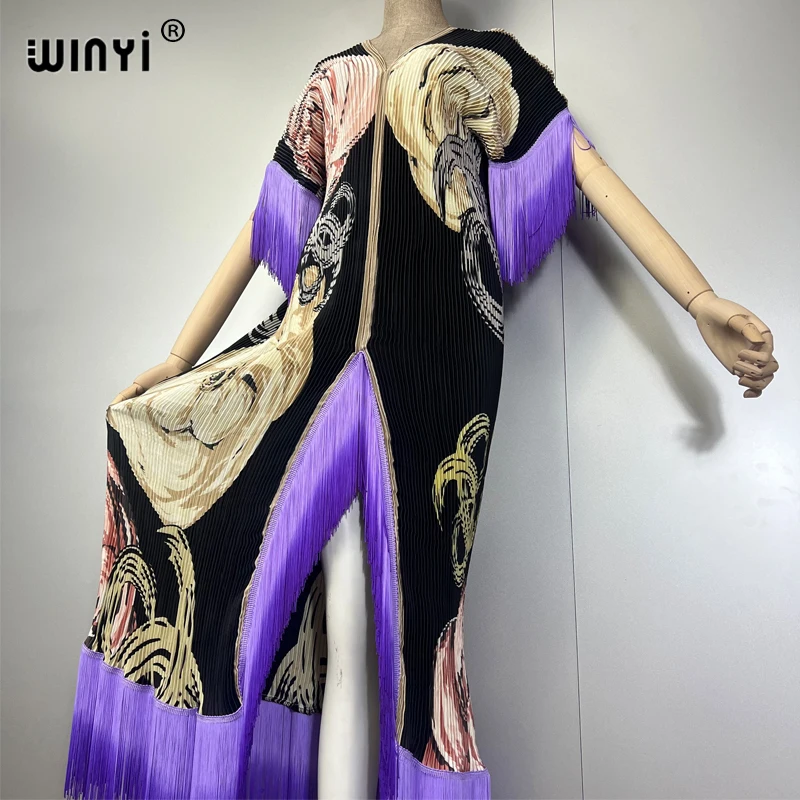 WINYI Pleated Elastic 느슨한 드리 워진 드레스 홀리데이 비치 커버 맥시 kaftan abaya 두바이 럭셔리 파티 드레스 boho 이브닝 드레스