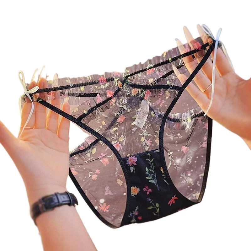 

Новое нижнее белье с цветочным принтом в национальном стиле, женские дышащие сетчатые сексуальные трусы с низкой талией, милые японские трусы для девочек, высокий уровень внешнего вида, 2 шт.
