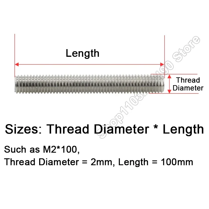 M2 M2.5 M3 M4 M5 M6 M8 M10 M12 Full Threaded Rod Fully Metric Thread Rods Shaft Bar Screws Stainless Steel Bolt Stud L=16-500mm