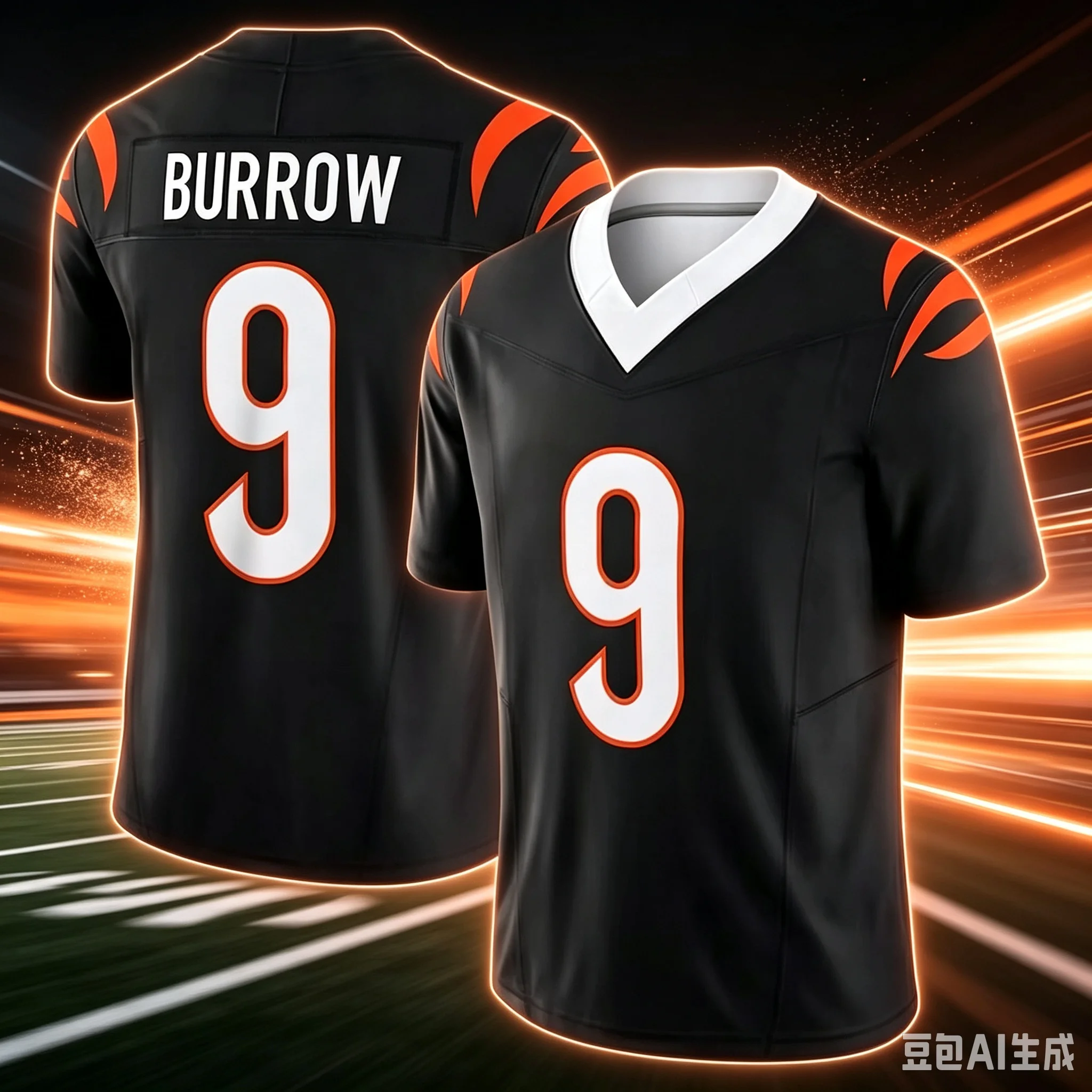 Männer Cincinnati # 9 Joe Burrow Schwarzes Heim-Fußballtrikot V-Ausschnitt Kurzarm-Trikot für Fans Tägliche Sportbekleidung Familien-Partnerlook