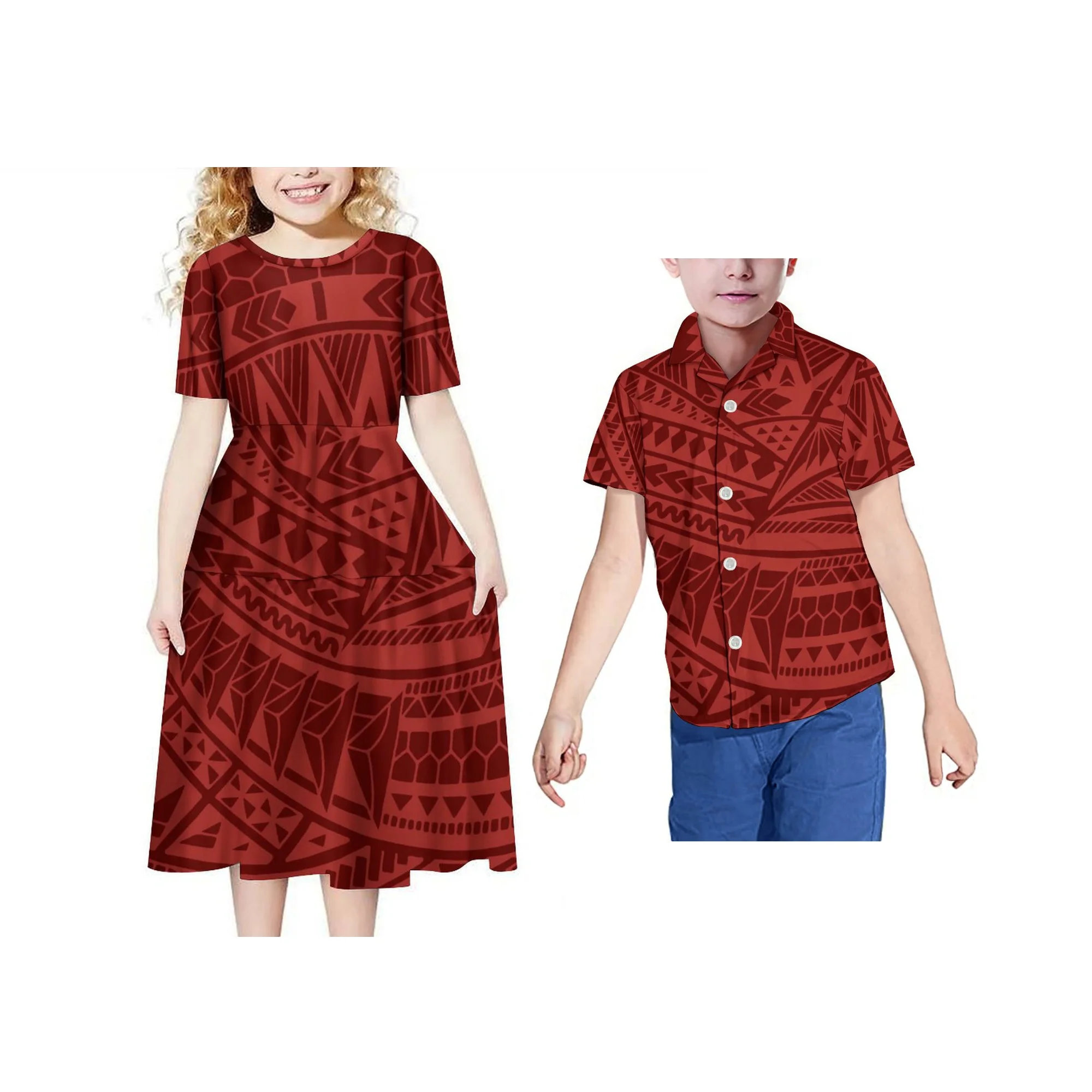 Custom Pattern Samoa Girls Dress Ethnic Style Polynesia Polynesian Children's Multi-layer Dress Drop Shipping
