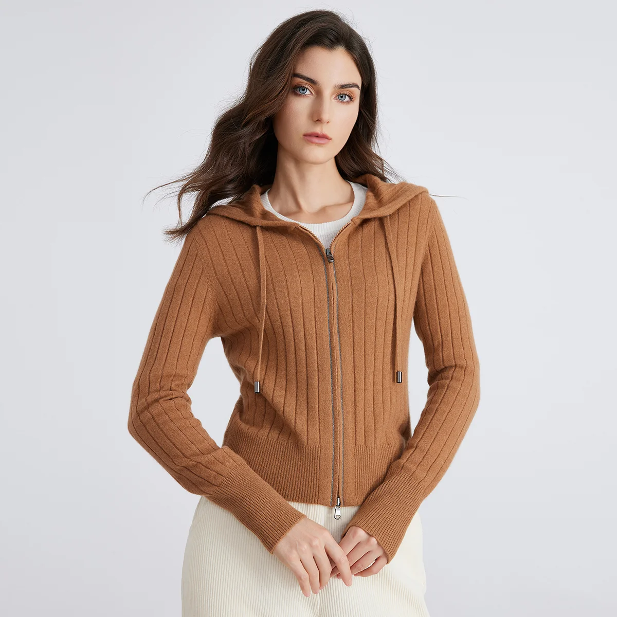 BC839 High-quality luxury brand women's long-sleeved hooded cardigan knitted sweater 94% cashmere