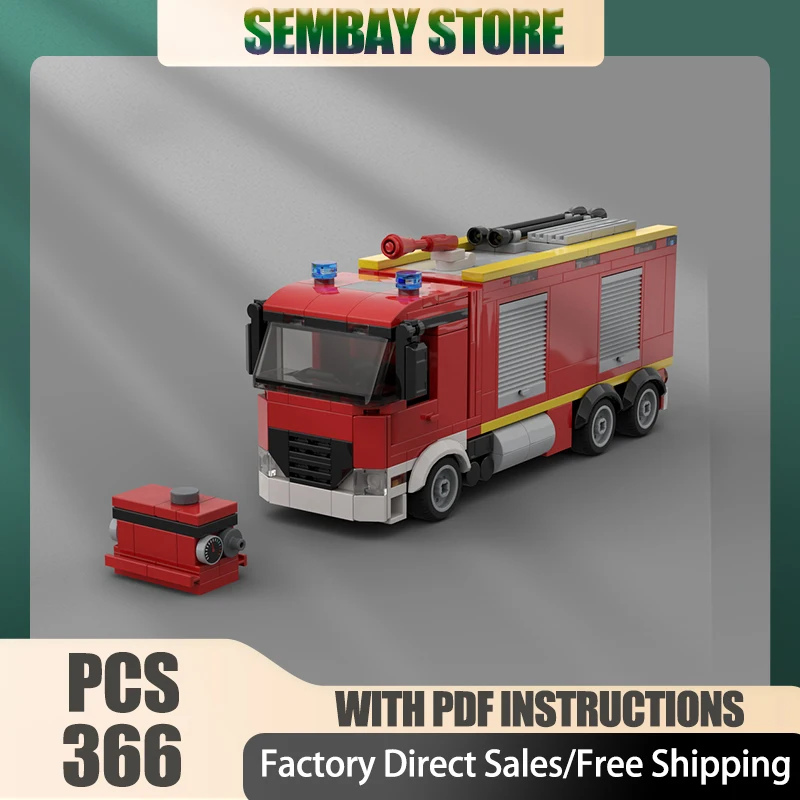 

Модель пожарной машины Moc, строительные кирпичи, модульная пожарная машина, танк, пожарная машина, технологические блоки, рождественские игрушки «сделай сам», строительный подарок
