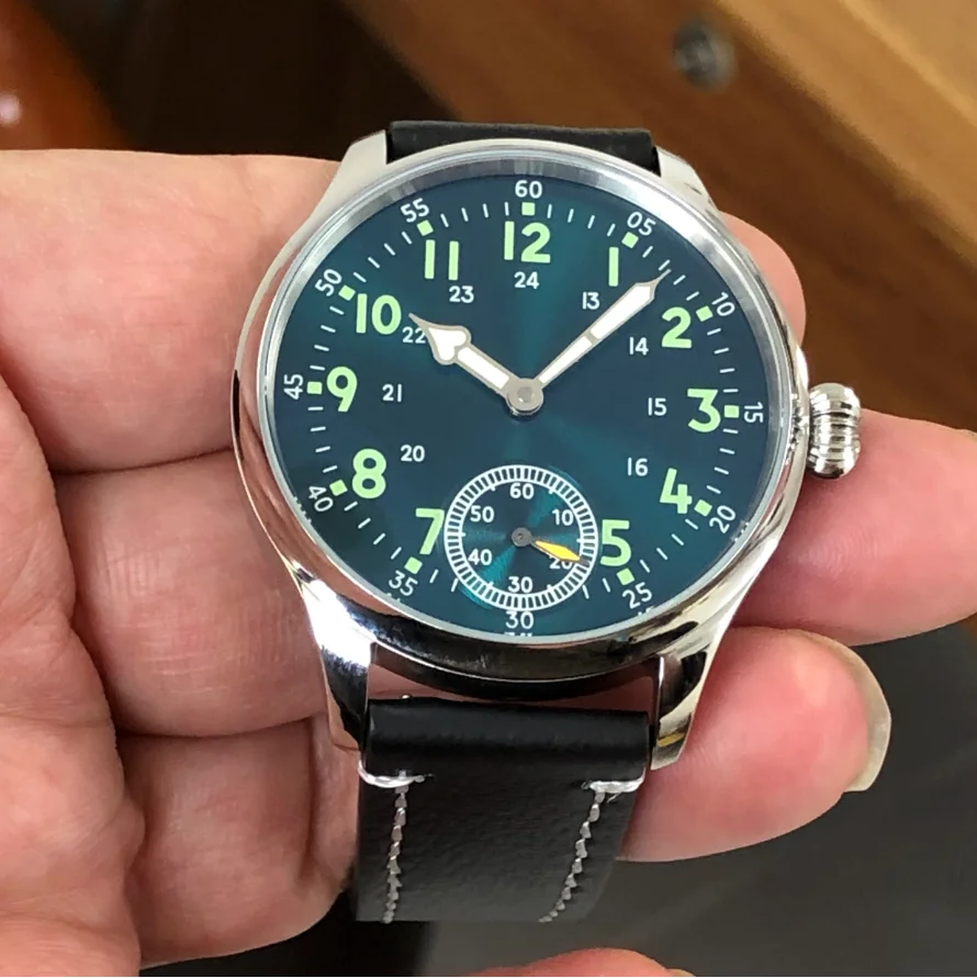 41mm GEERVO No Logo 6498 Watch Green  Dial ST3621 17 Jewels Mechanical Hand Wind Movement Luminous Man's Pilot Watches GR0917-26
