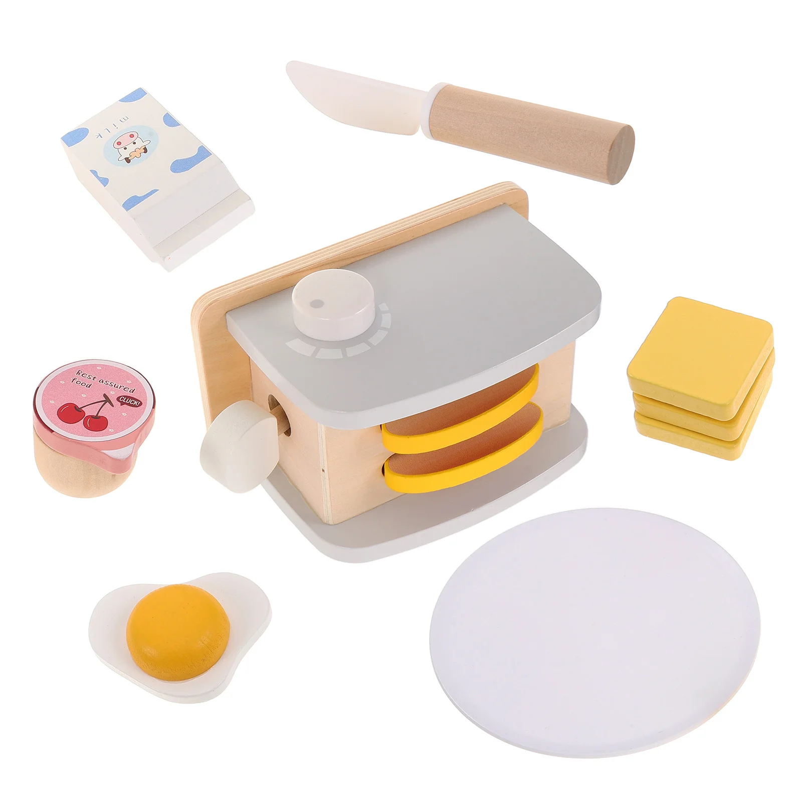 1セット木製トースターごっこ遊び朝食セットモンテッソーリキッチンアクセサリー幼児向けロールプレイキッチン調理セット