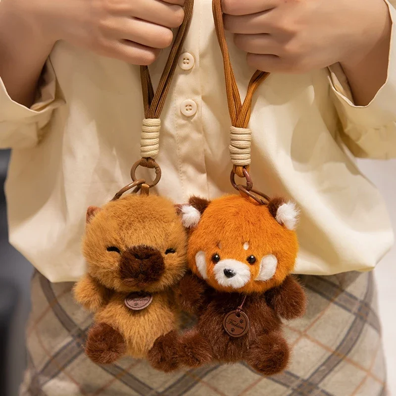 12cm Cute Sitting Animals Red Panda Cat Sloth Soft Plush Pendant Dolls Stuffed Capybara Pig Plushie Baby Toys Gifts For Children