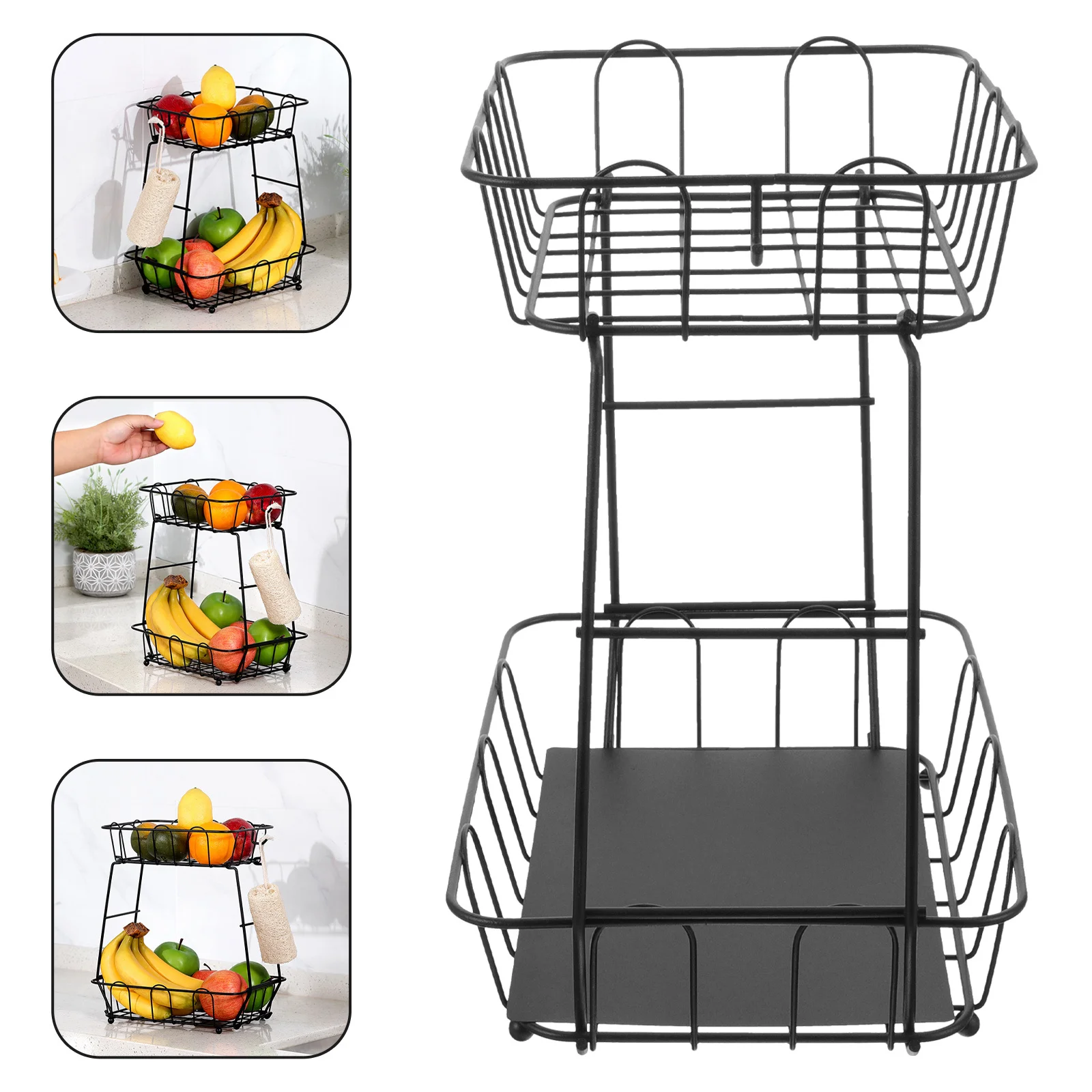 

2 Tier Fruit Basket Kitchen Storage Rack Detachable Design For Bread Cake Vegetable Organizer, Metal 2-Tiered Storage Basket
