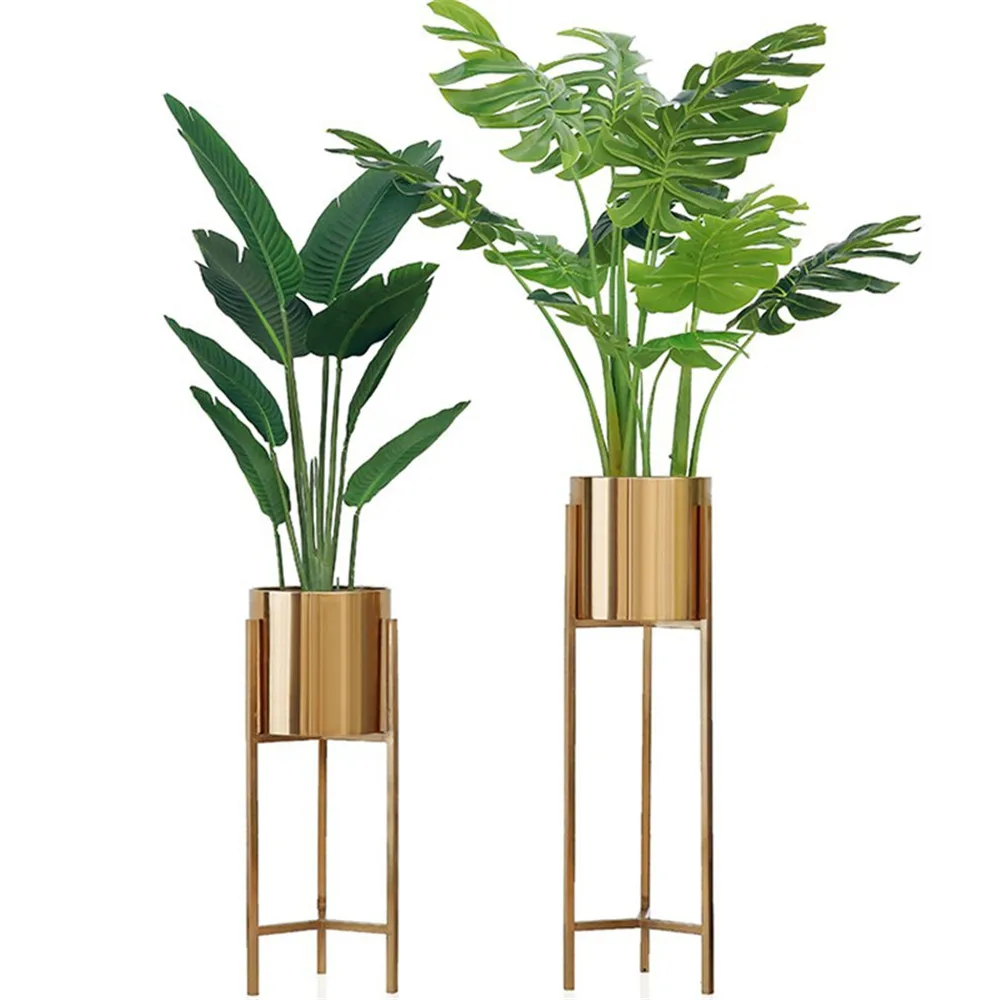 Indoor Big Green Plant Stander Living Room Flower Arrangement Metal Home Decoration Luxury Golden Metal Flower Pot