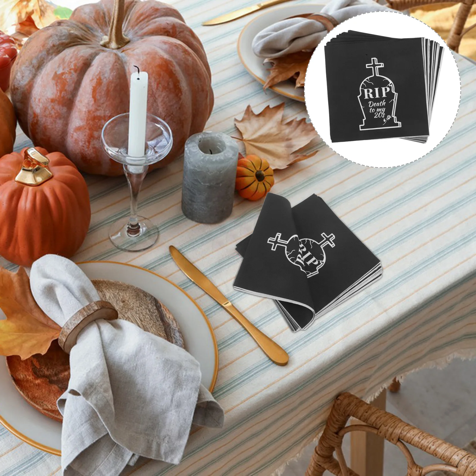 

20Pcs Death to My 20S Party Napkins Paper Disposable Halloween Decorations Black Tombstones Birthday Table Napkins