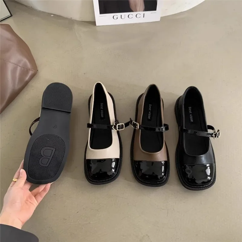 2024 Women Flat Shoes Square Toe Retro Mary Janes Loafers Female Belt Buckle Casual Autumn Fashion Lady  Chaussure Femme