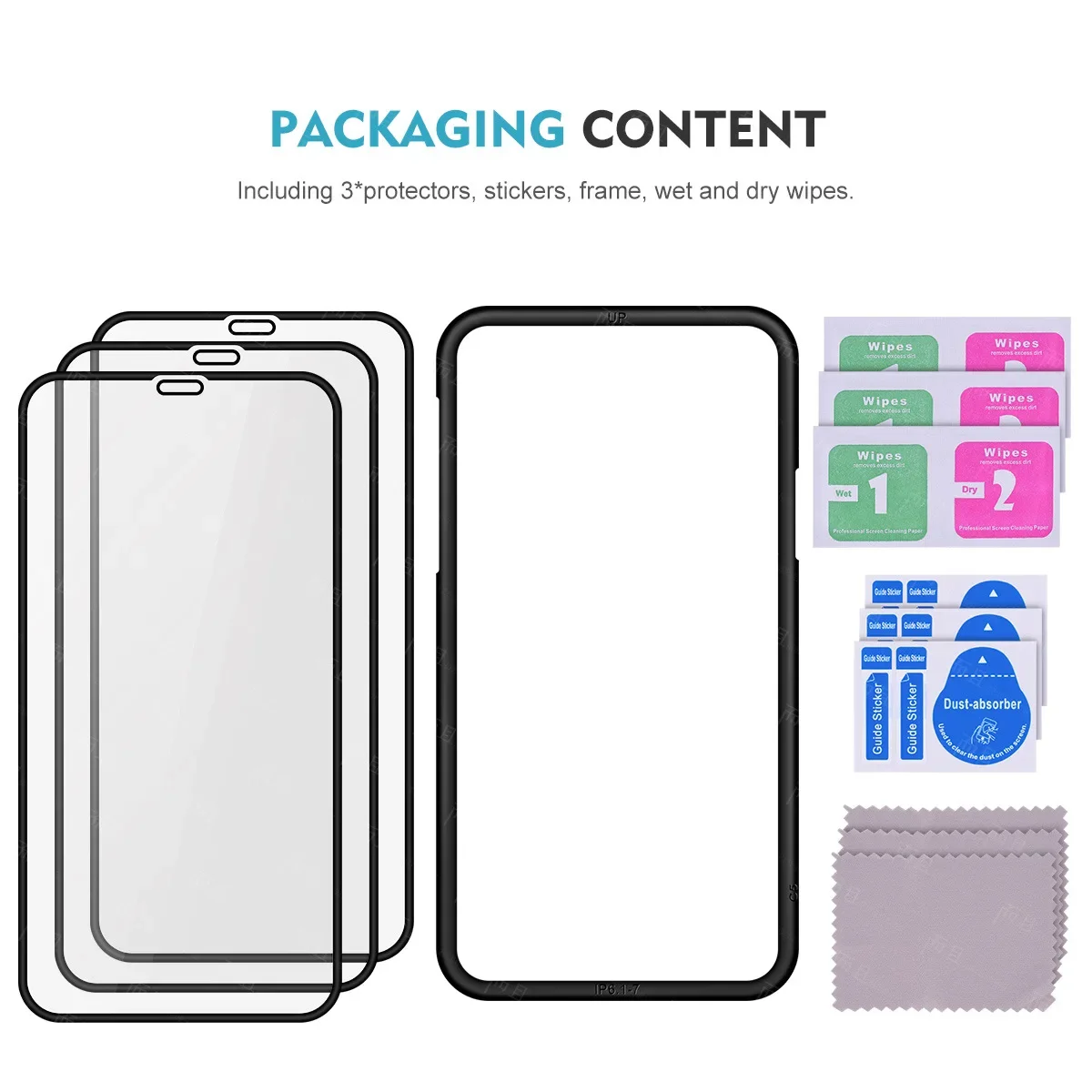 

3Pcs 9H Screen Protector for iPhone 15 Pro Max Plus, Anti-peeping 9H Glass Protector, Flim and Mounting Frame