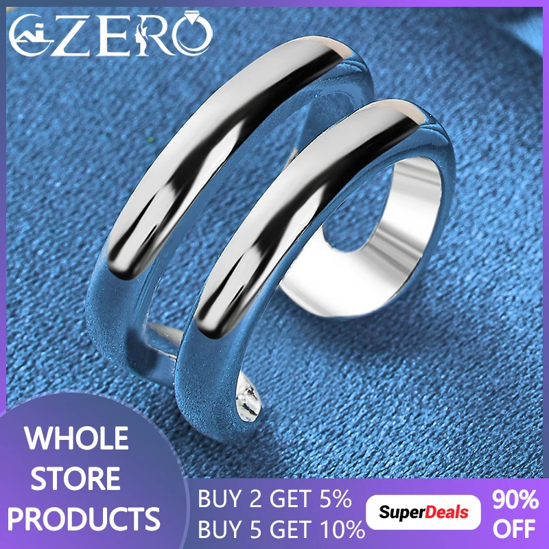 ALIZERO 925 Sterling Silver Double Line Ring For Women Men Original Design Opening Rings Wedding Engagement Party Jewelry