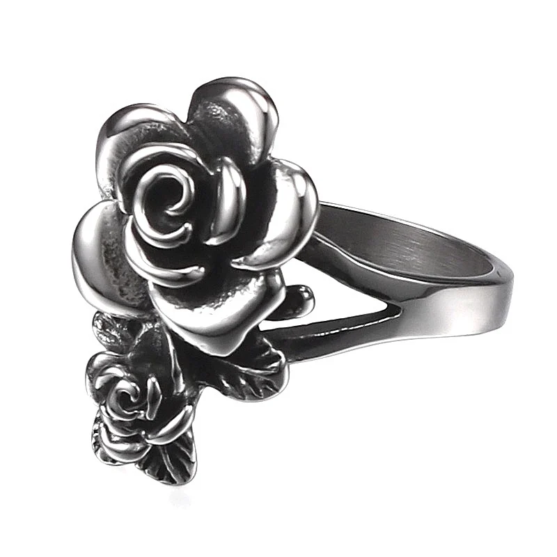 Fashion Rose Flower Ring With Rhinestone Stainless Steel Charm Vintage Personality Rose Women Jewelry SYR0007