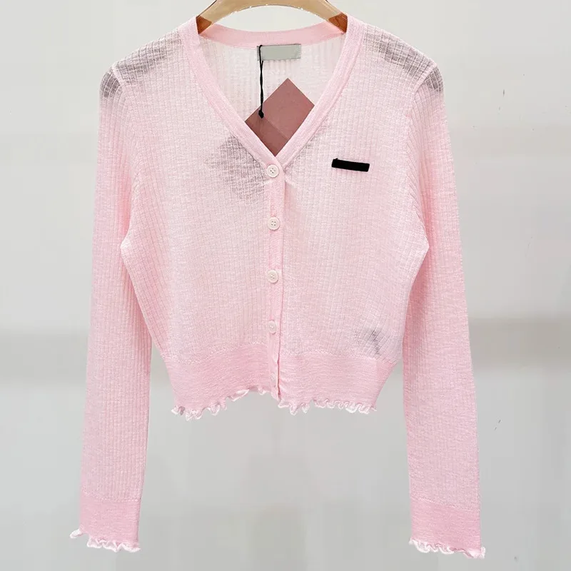 

High-quality women's cardigan sweater with V-neck, single button closure, transparent and lightweight, short style 25317255