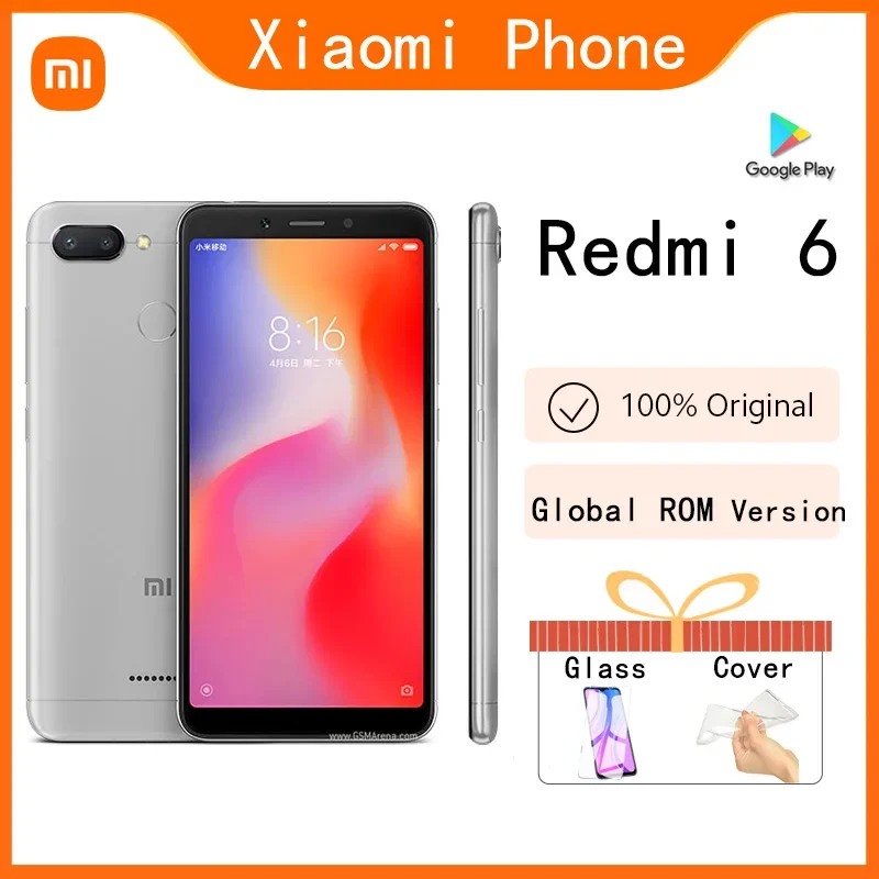 Global Rom Original Xiaomi Redmi 6 4GB 64GB 13000mAh celular googleplay Fingerprint Octa-core 6.6 inch 4G Smartphone