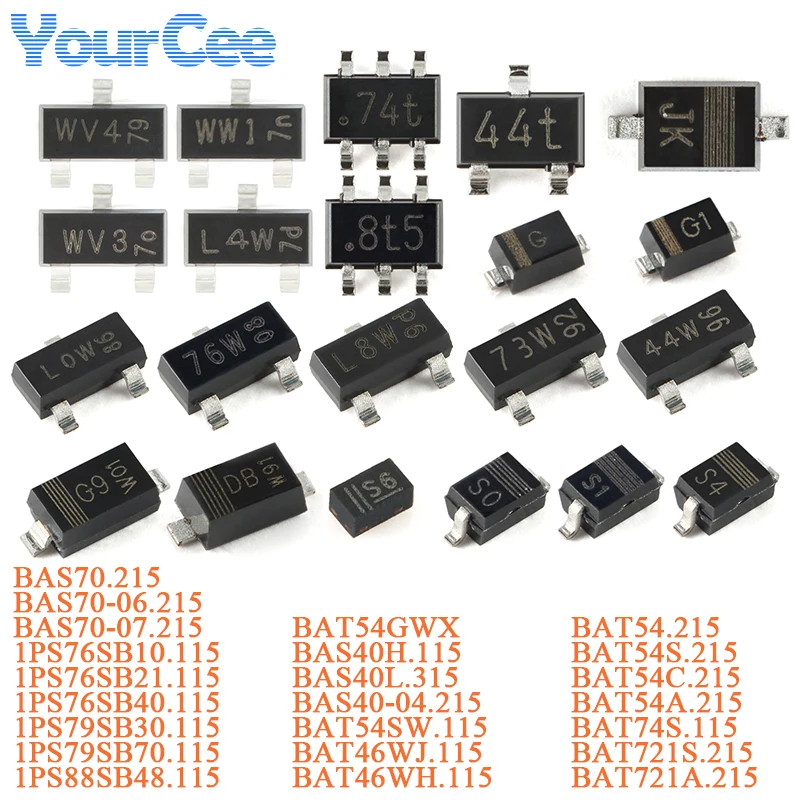 50Pcs BAT54SW BAT54GWX BAT46WJ BAT46WH ,115 SOT-323 SOD-123 SOD-323F SOD-123F Schottky Diodes Chip 1PS76SB 1PS79SB BAT54 BAS70