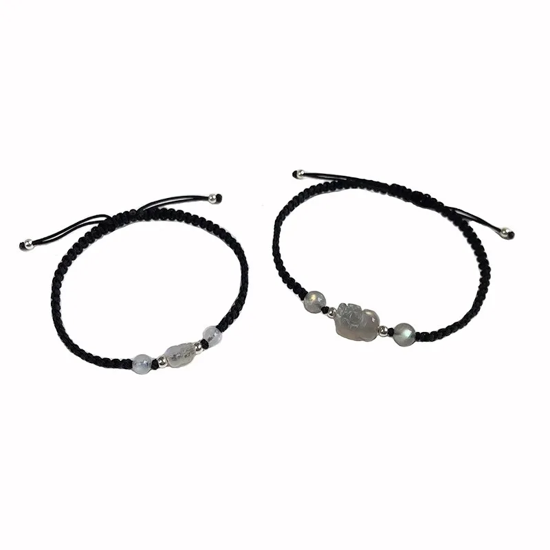 Natural Moonstone Crystal Pixiu Handwoven Bracelet Pair Minimalist Couple Valentine Day Gift For Friends