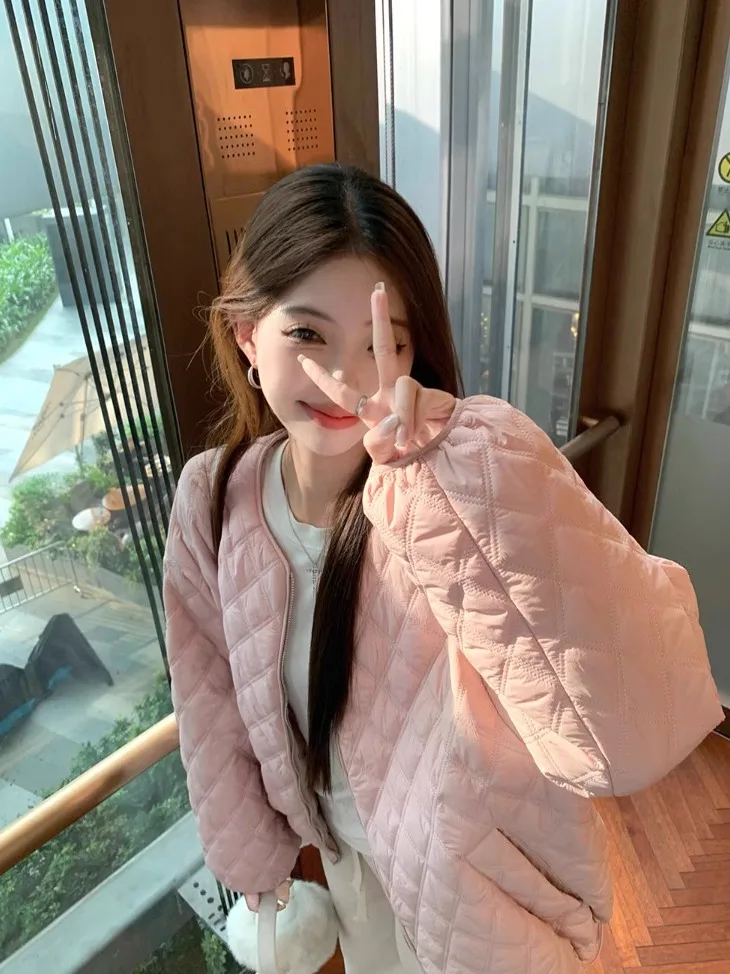 Vestes rembourrées à col rond pour femmes, manches longues, motif LozGrass, rose, basique, décontracté, mode coréenne, vêtements d'hiver, nouveau, 2024