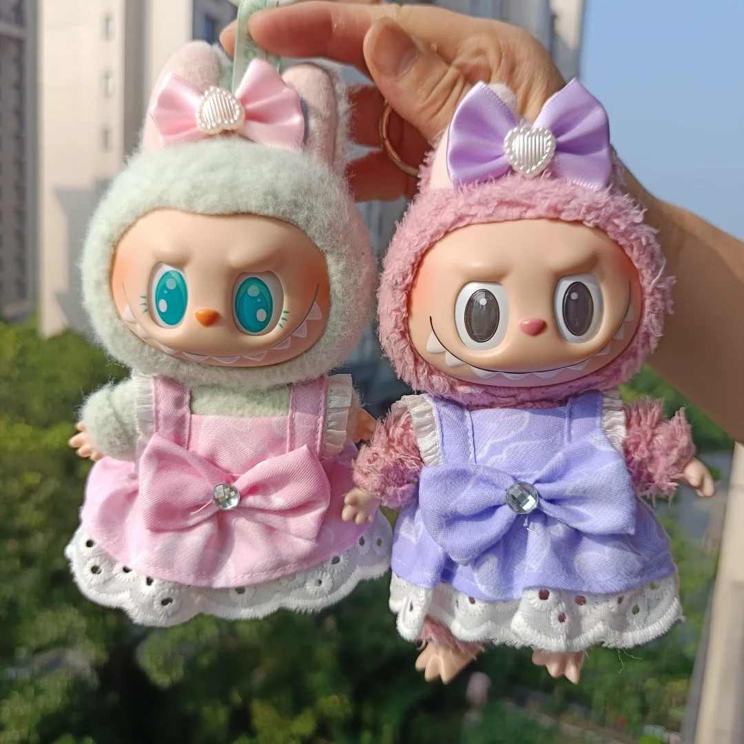 

Clothes For Labubu 15/17Cm Dolls 1st To 3rd Generation Cute Bowknot Lace Skirt With Hair Accessories Apparel Accessories