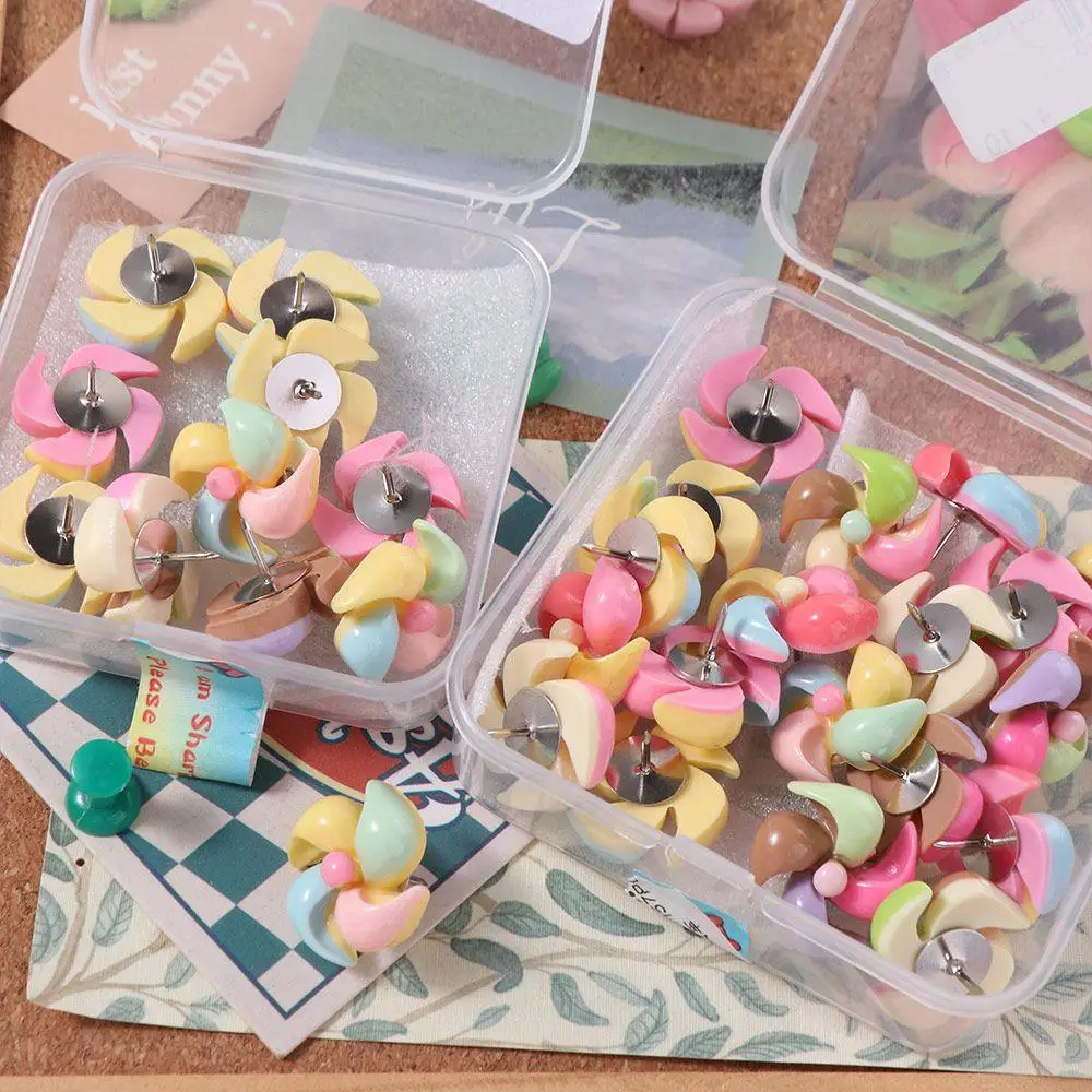 10/20/30 шт. креативные кнопки в форме ветряной мельницы DIY многоразовые цветные кнопки для ветряной мельницы с коробкой 3D декоративные шпильки настенные маркеры