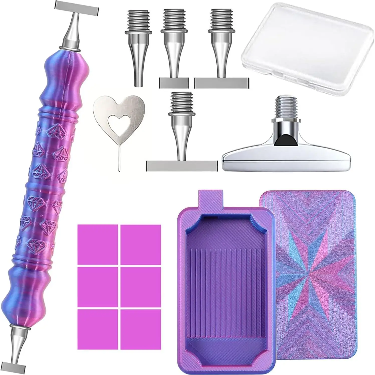 DIY Diamond Painting Pen Set Tools and Accessories, Including No. 1, 3, 6, 9 Threaded Steel Pen Tips and a Tray with Cover, Suitable for 5D Diamond Painting Accessories and Tools