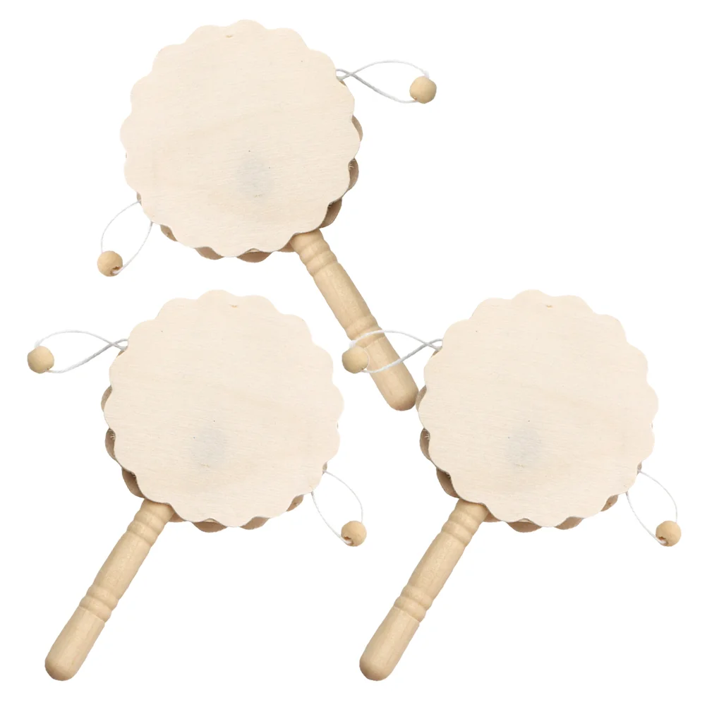 

3 Pcs Children's Handmade Toys Wood Rattle-drum DIY Ornament Wooden Instrument Home Desktop Adornments