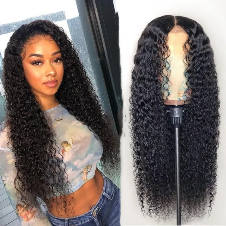 New Women's Synthetic Wig Fashionable Black Small Curly Water Ripple Corn Perm Center Parted Bangs Full Head Cover