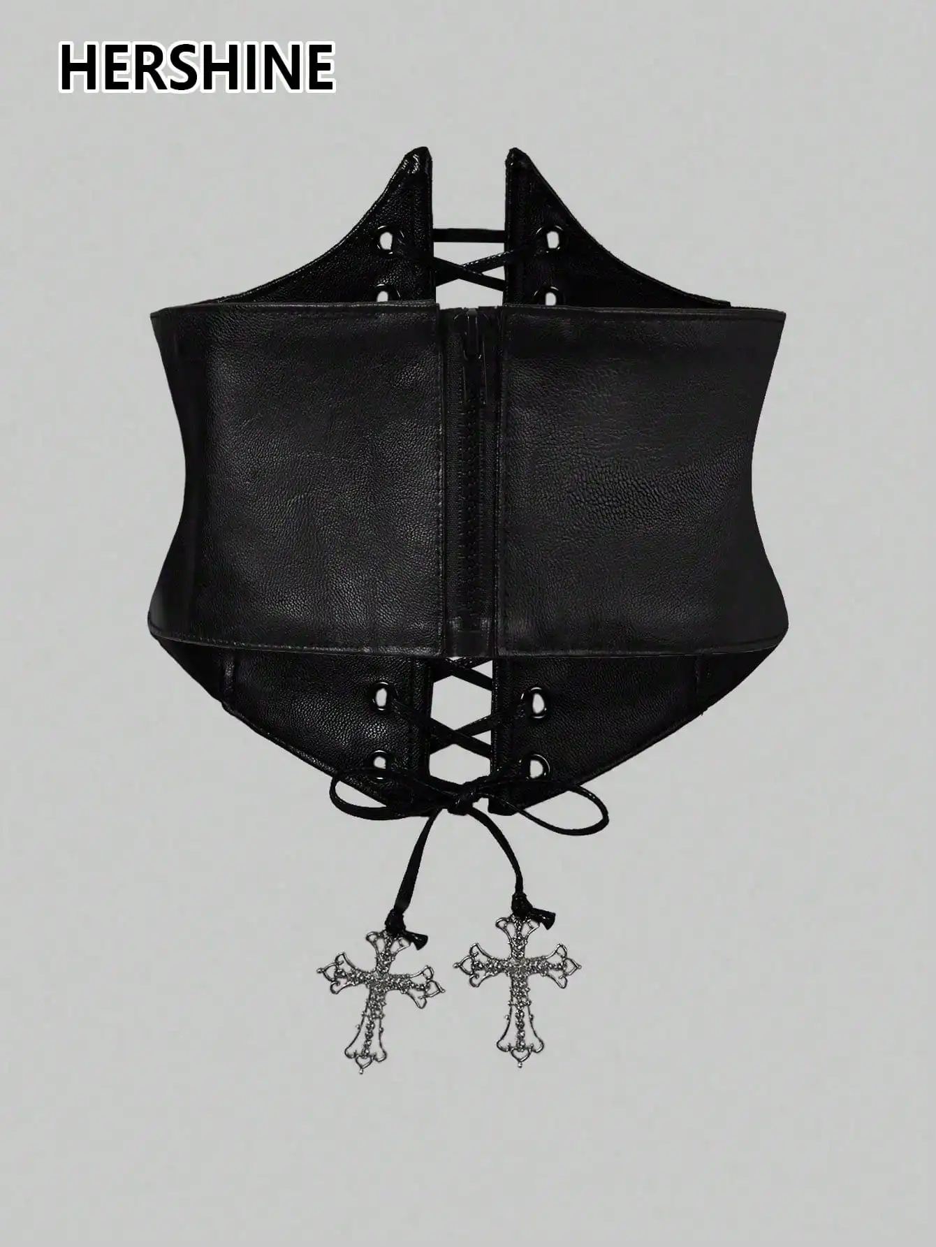 HERSHINE Women's Fashion High-Waisted Elastic Wide Belt with Cross Accessory, Y2K Gothic Punk Rock Hip Hop Style，spring，summer