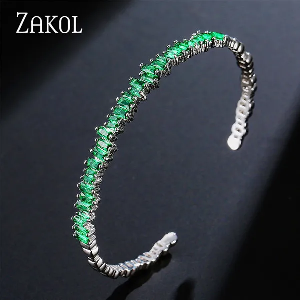 ZAKOL Mode Zirkonia Manschette Armreifen für Frauen Trendy Baguette Männer Offene Armband Partei Schmuck B154