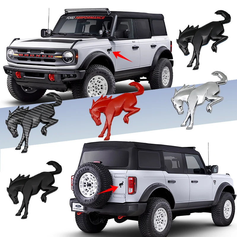

2Pcs For Ford Bronco Logo New ABS 3D Car Horse Stickers Hot Exterior Modification Tailgate Leaf Board Letters Animal Parts Badge
