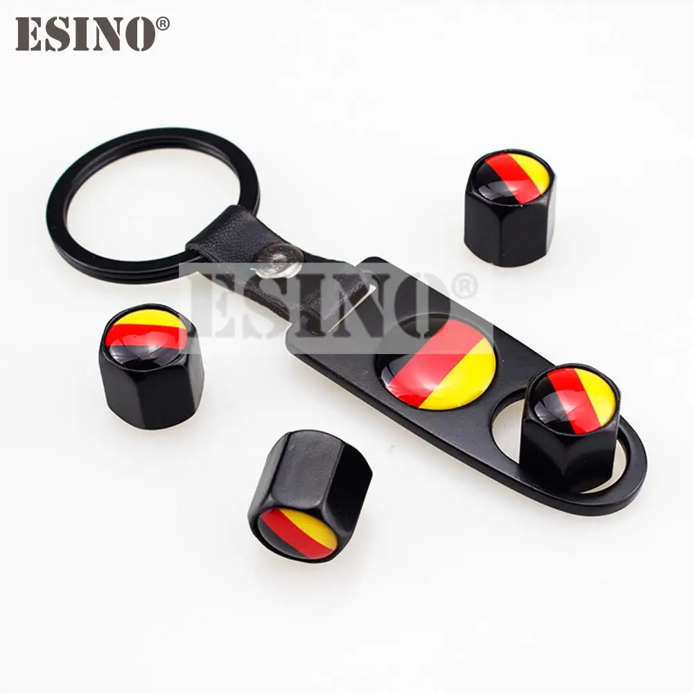 4 x Car Stainless Steel Zinc Alloy Wheel Tire Valve Stems Caps Germany National Flag Fit With Mini Wrench Key Chain