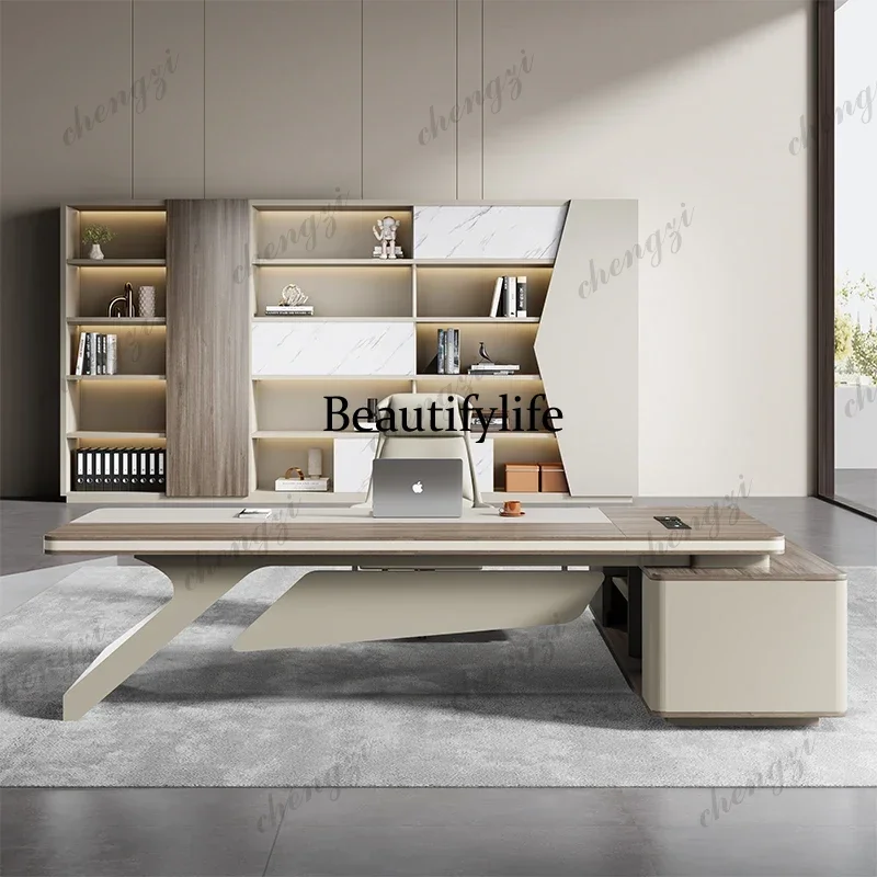 Light luxury boss desk, simple modern president desk, chairperson's room, large class desk, senior manager desk and chair