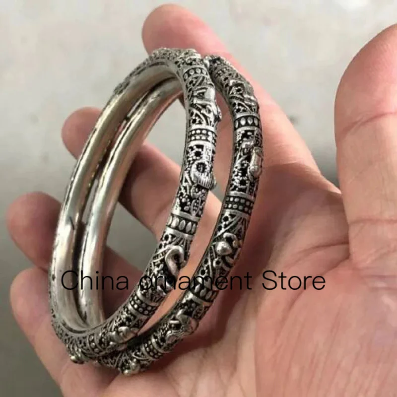 1 PCs Chinese Zodiac Animal Bracelet Tibetan Silver Bracelet Miao Silver Jewelry Bracelet