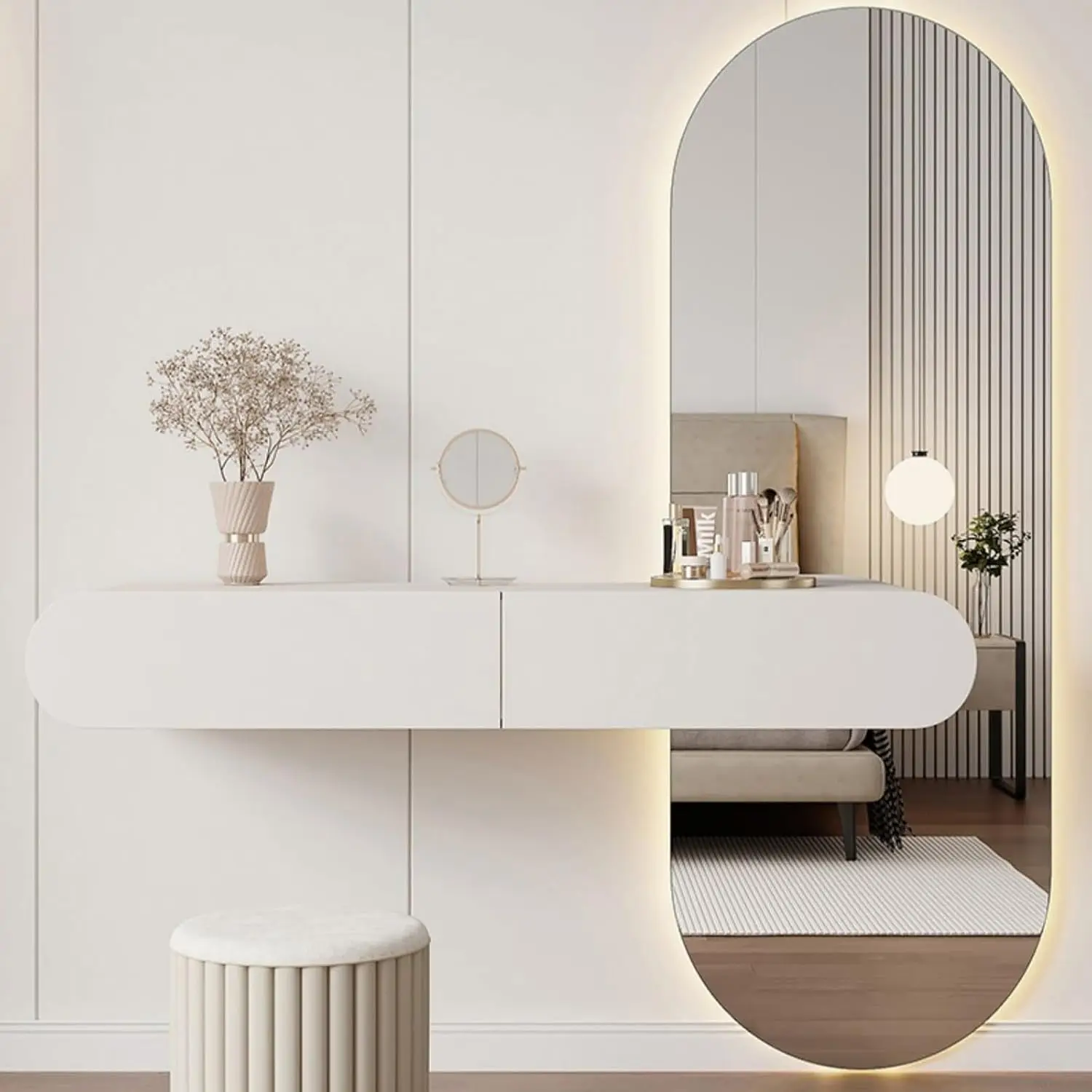 Wall-Mounted Vanity Desk, Floating Vanity Makeup Table, Floating Shelf with Drawer, Multi-Purpose with Mirror Floating Vanity fo