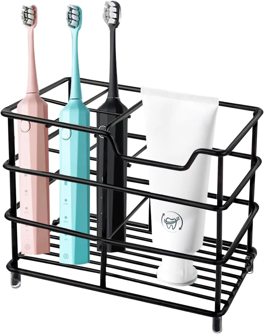 4 Slots 304 Stainless Steel Toothbrush Holder Black Punch Free Bathroom Organizer With Toothpaste Groove Modern Iron Art Electric Toothpaste Toothbrush Storage Rack Bathroom Accessories For Home Sanitation