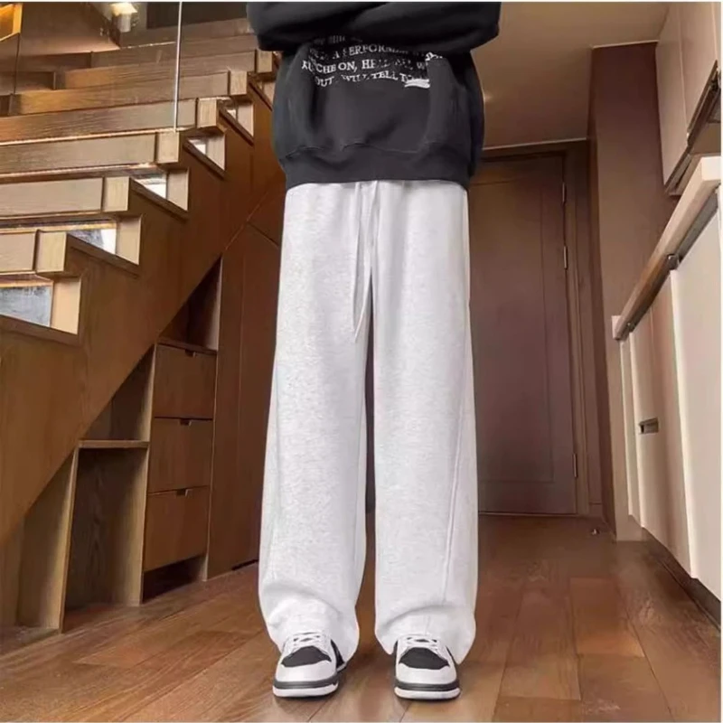 Mens US High Street Banana Pants Spring Trendy Loose Fit Heavyweight Vertical Drape Straight Leg Athletic Joggers