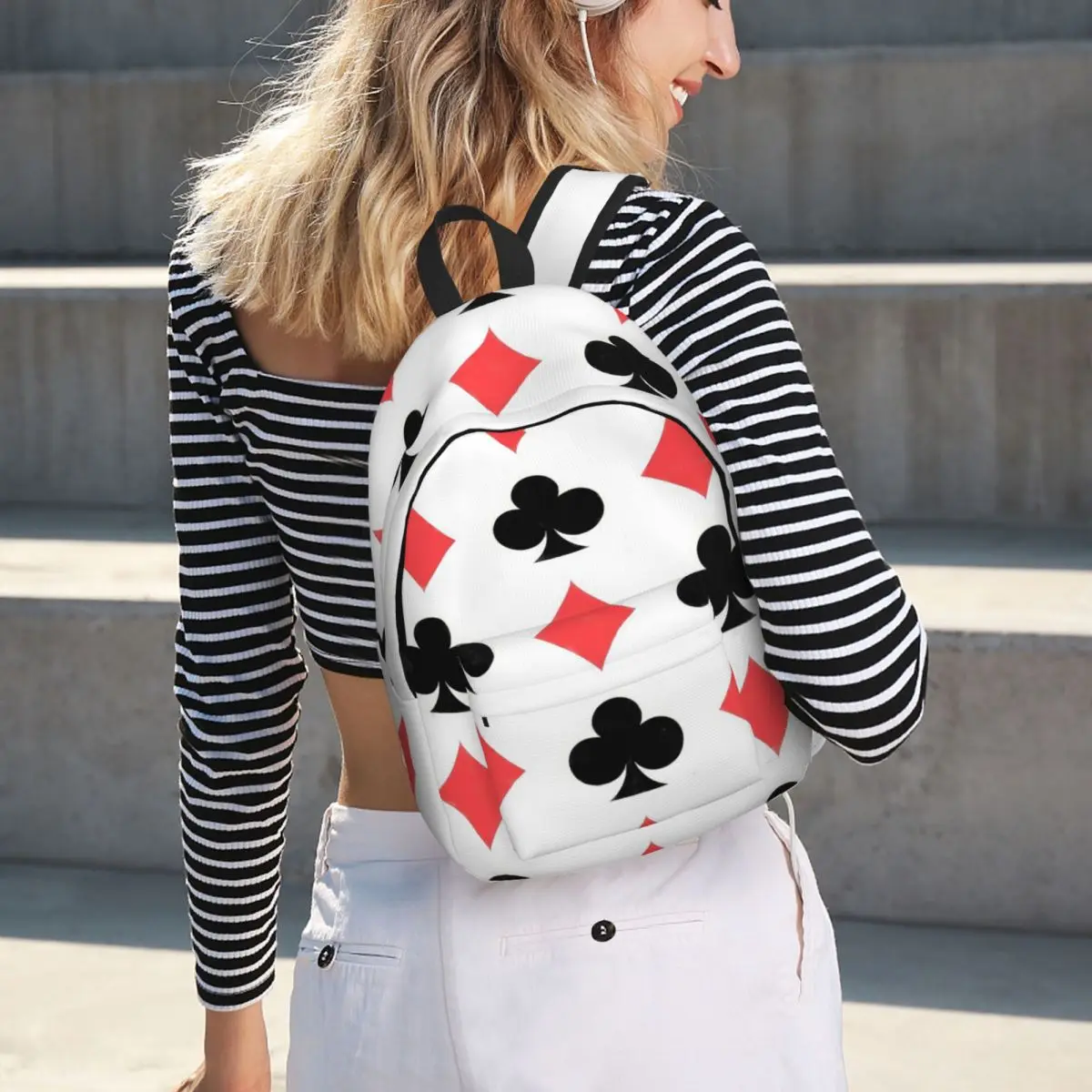 Poker Card Pattern Clubs And Diamonds Student Backpack School Bag Hiking Travel Daypack for Boys Girls Bookbag Shoulder Bags