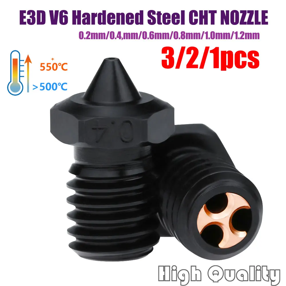 3/2/1pcs E3d V6 CHT Hardened Steel Nozzle High Quality Nozzle 0.2/0.4/0.6/0.8/1.0/1.2mm For 1.75mm Filament E3D V6 Hotend