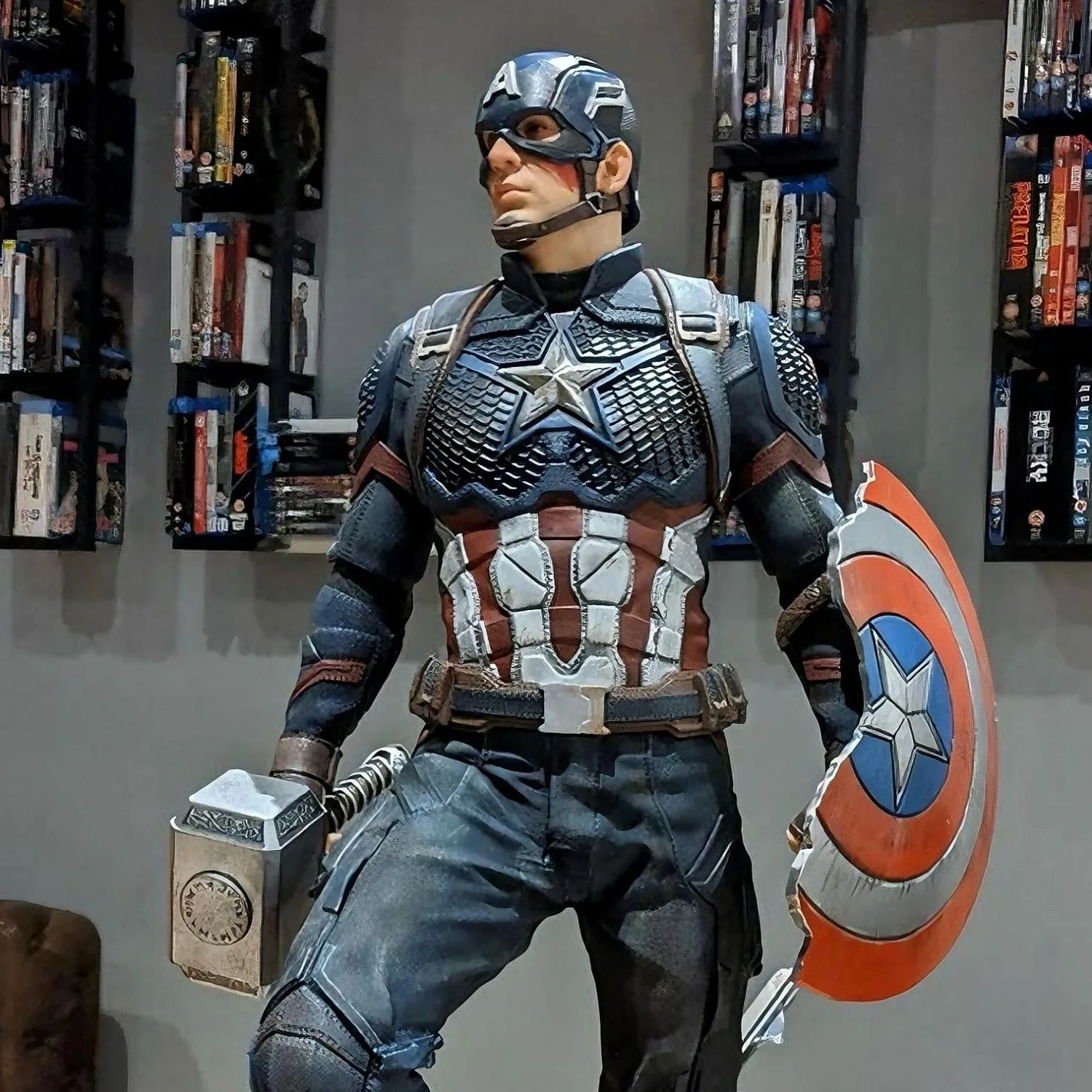 

Marvel Captain America Action Figure 42cm Oversized Avengers Double Headed Statue Collectible Decoration Gift For Adult Fans